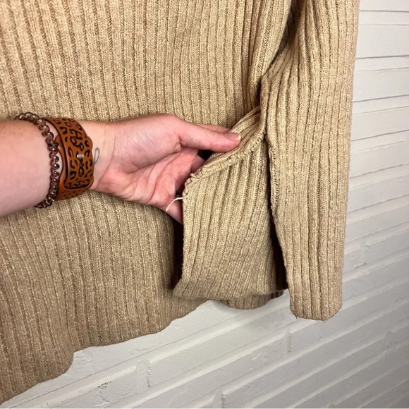 Mango MNG Neutral Tan Split Hem Ribbed Sweater, Women’s Size Small - Picture 4 of 7